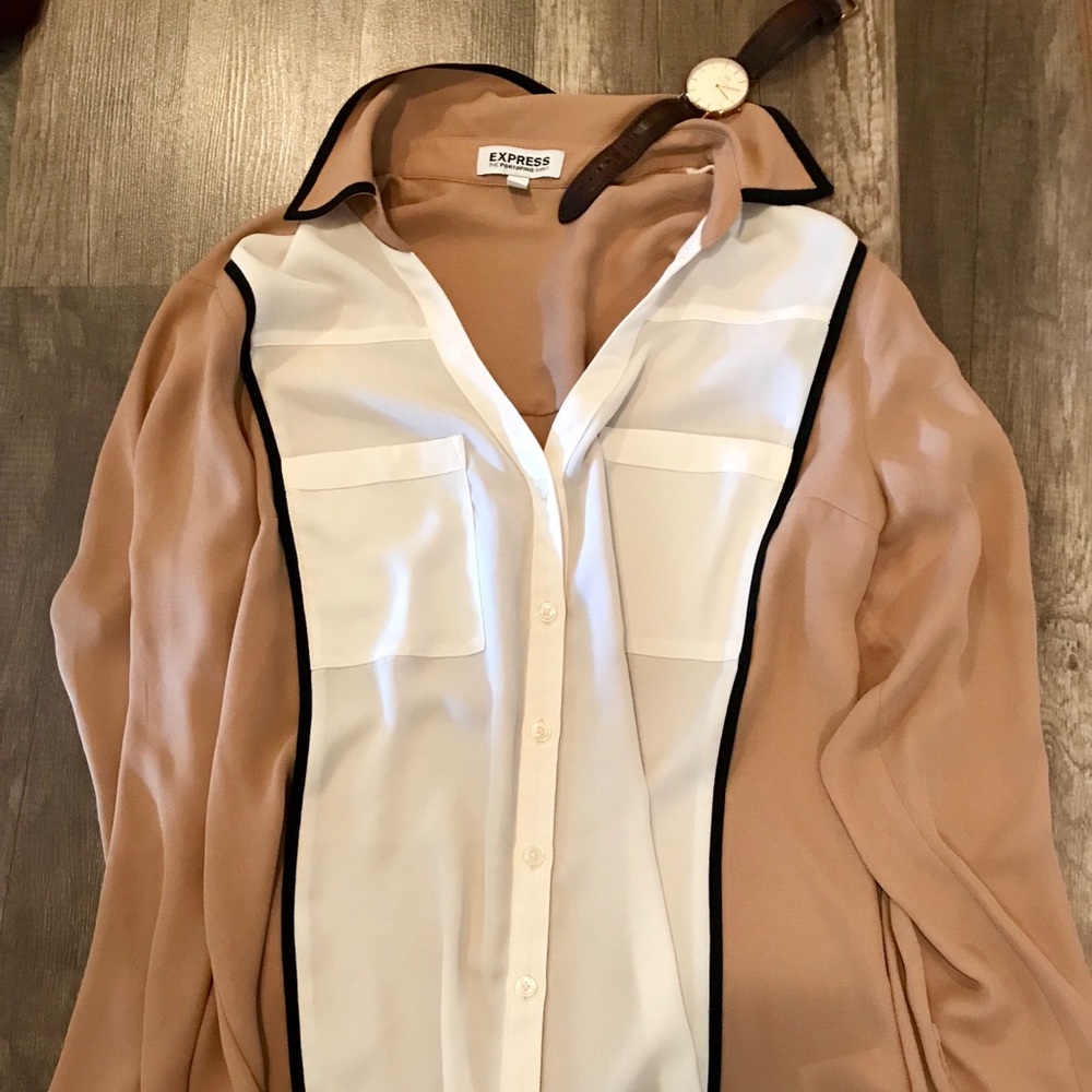 Express colorblock tan dress shirt
